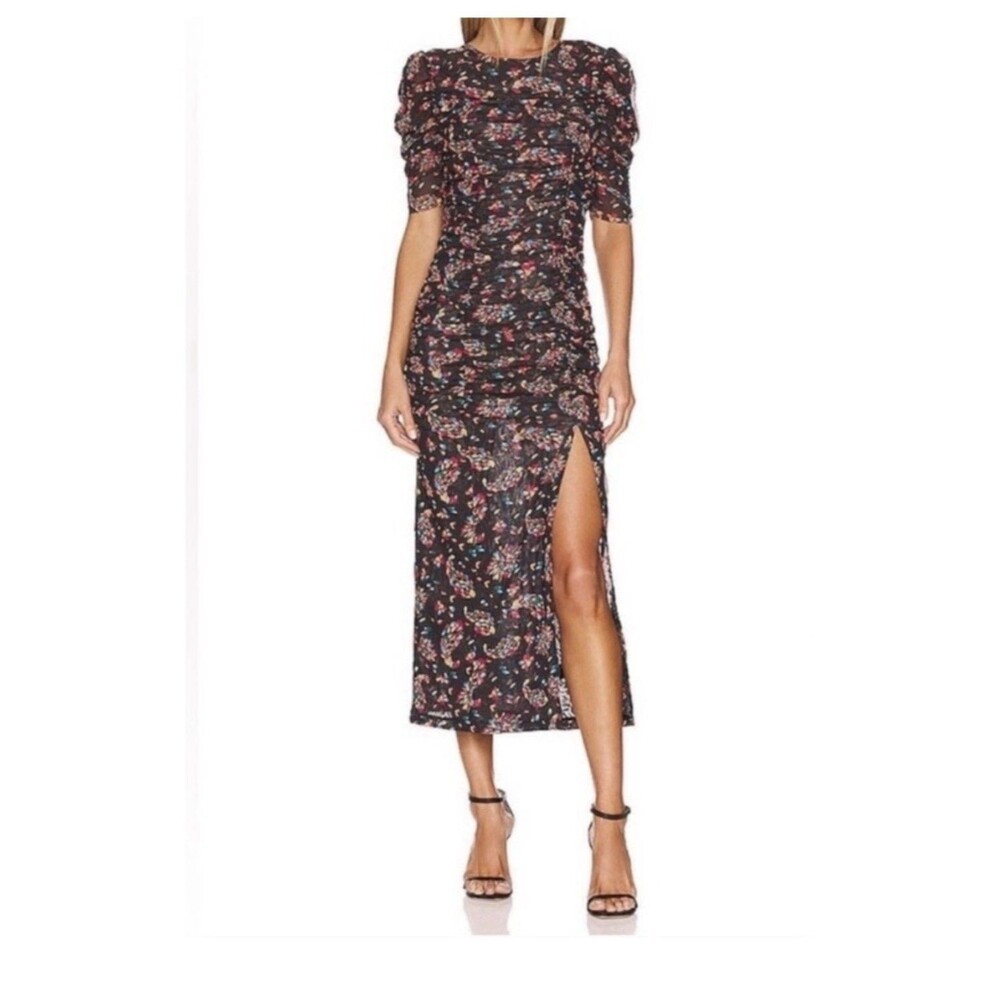 Free People Briella Ruched Midi-Dress Twilight Combo Sz Large Party Boho Guest